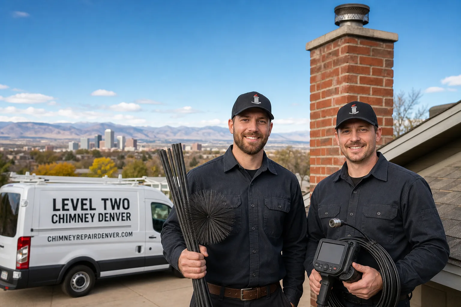 Level Two Chimney Denver chimney cleaning service vehicle and crew in Denver, CO